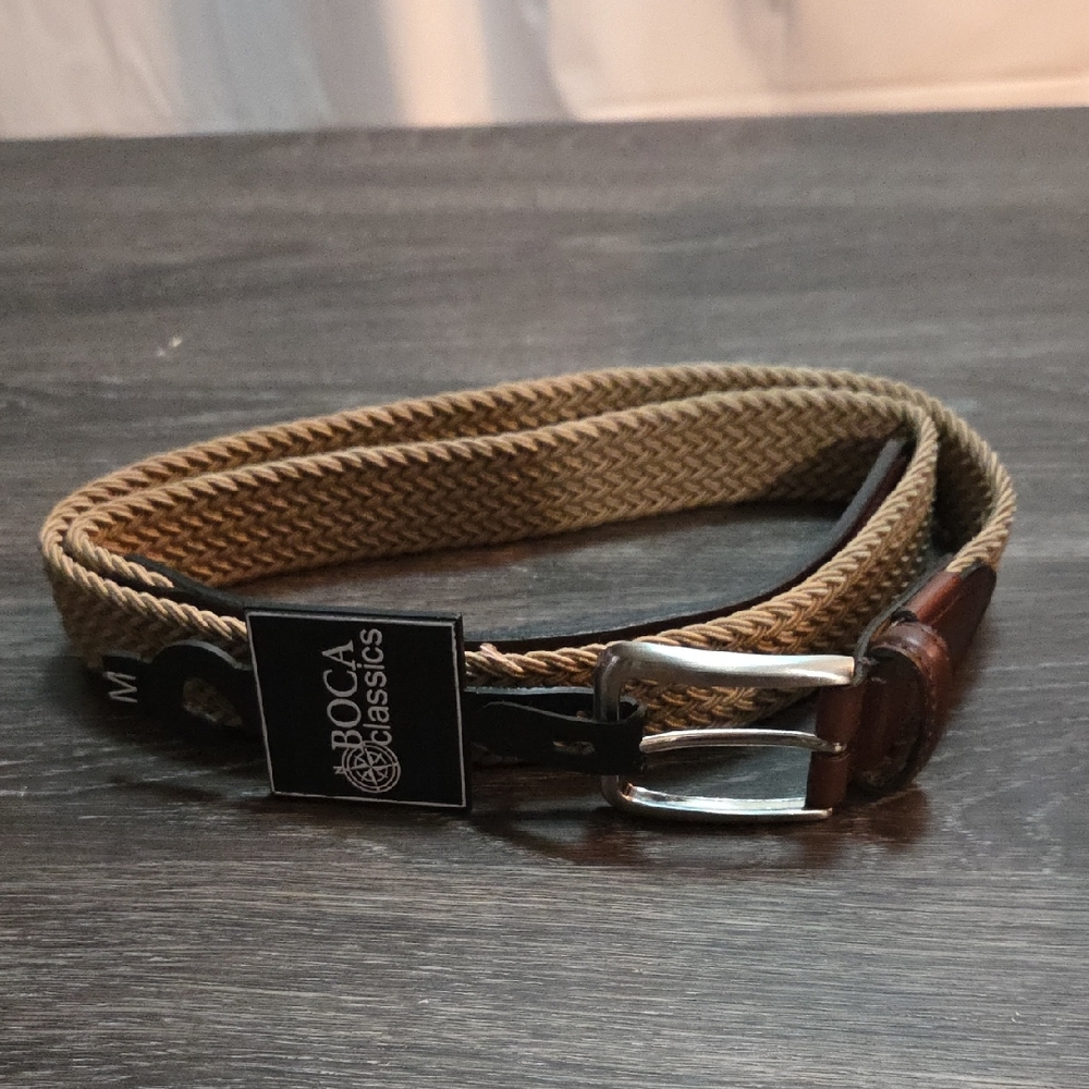 New Boca Classic Men's Tan and Brown Belt.  New.  Medium